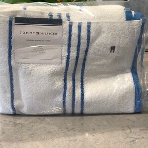 Tommy Hilfiger White and Blue Bath Towel